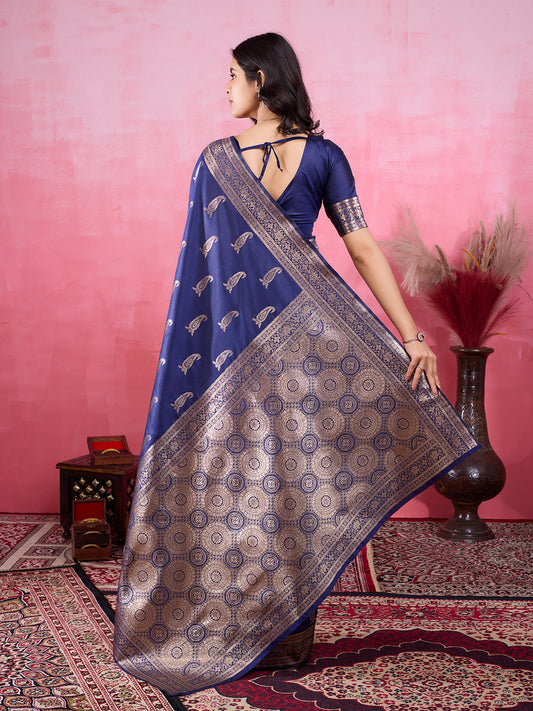 Vedant Vastram Banarasi Silk Fashion Saree - Navy | Swadesiicart