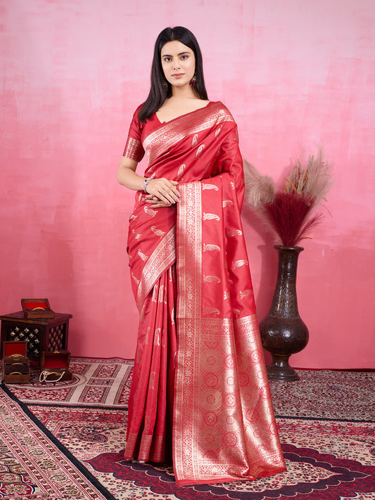 Vedant Vastram Banarasi Silk Fashion Saree - Red | Swadesiicart