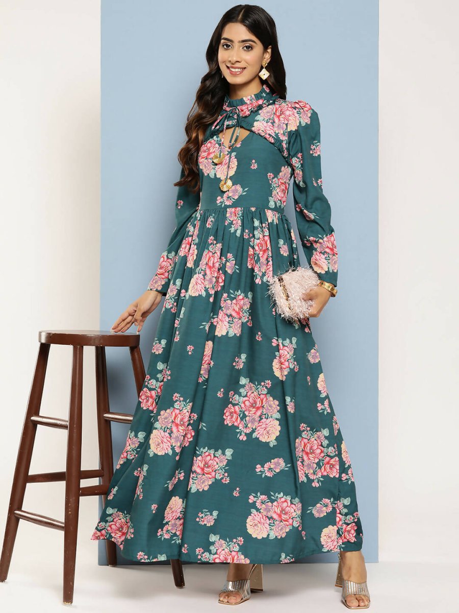 Ahalyaa Women's Traditional wear Ethnic Dress - Green | Swadesiicart