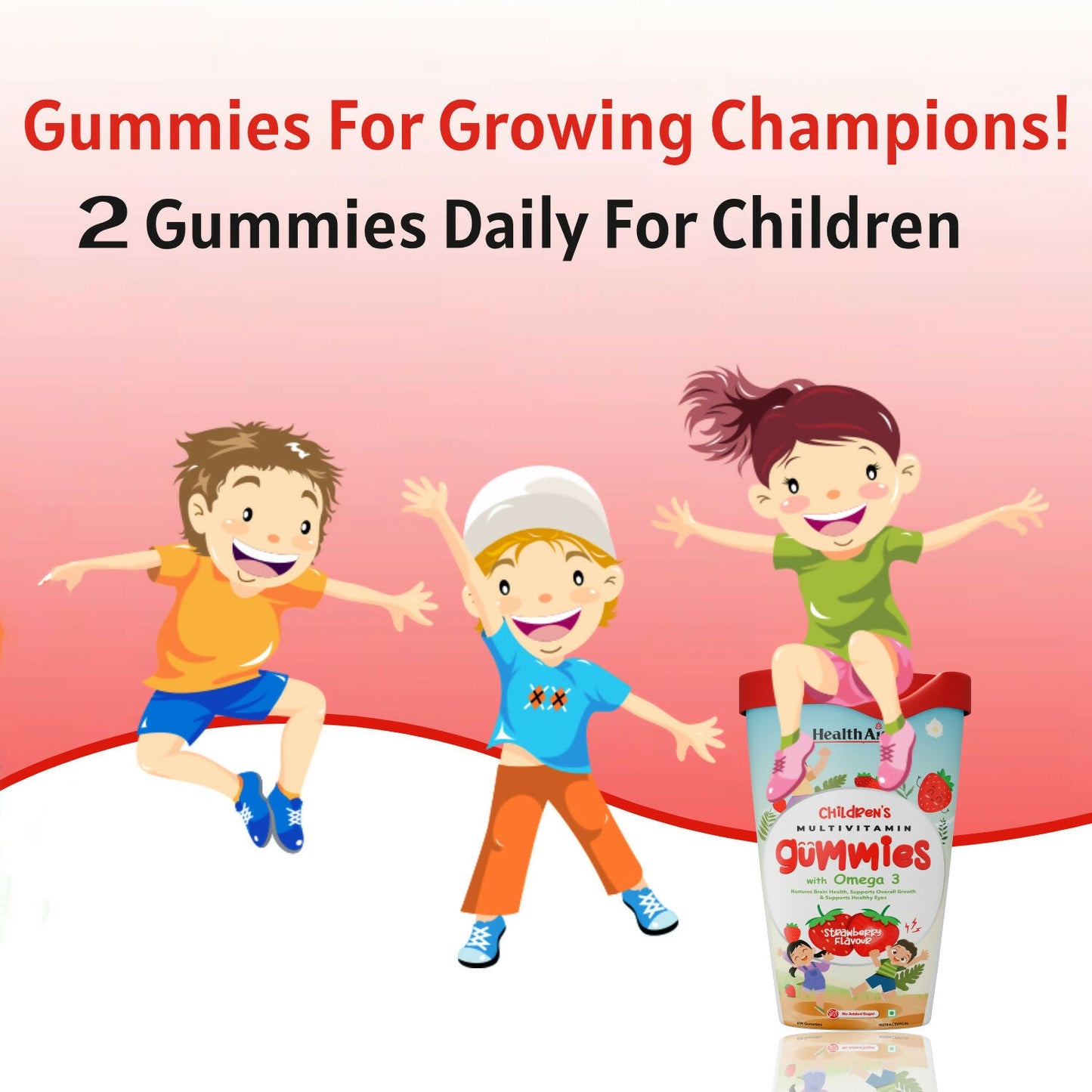 HealthAid Children's Multivitamin Gummies with Omega 3 Gummies - Strawberry Flavour - Swadesiicart
