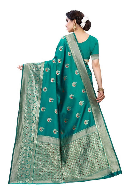 Vamika Banarasi Jacquard Weaving Green Saree (Siri Green) | Swadesiicart