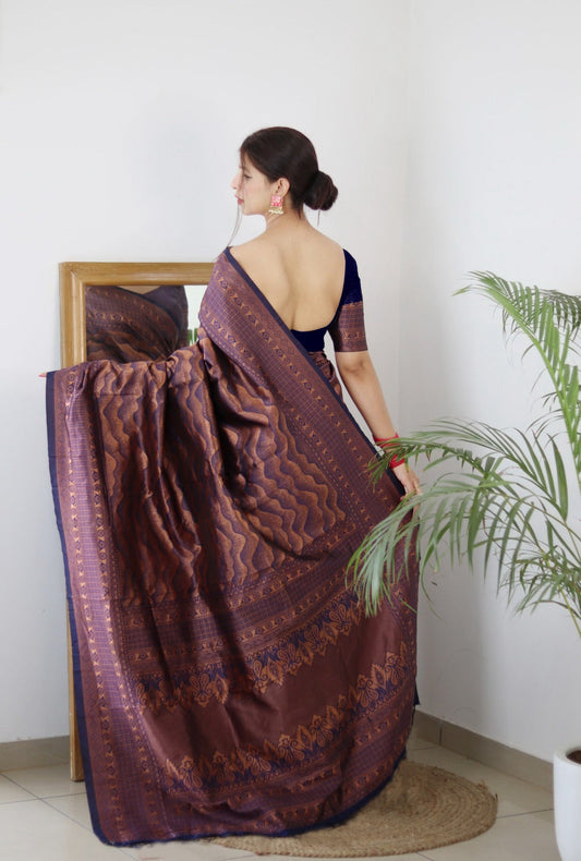 Vamika Weaving Banarasi Jacquard navy Kanjivaram Saree | Swadesiicart