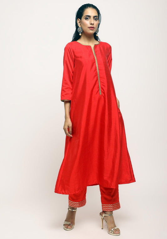 trueBrowns Orange Laced Kurta- Foil Pant | Swadesiicart