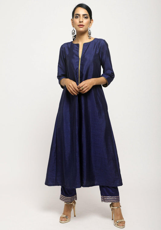 trueBrowns Blue Laced Kurta- Foil Pant | Swadesiicart