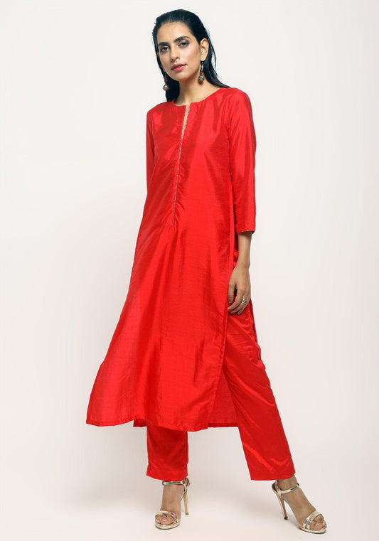 trueBrowns Orange Foil High Slit Set | Swadesiicart