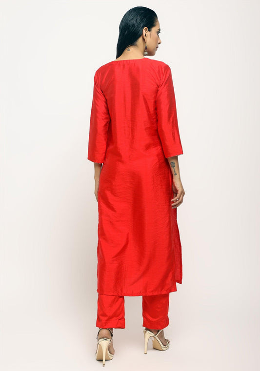 trueBrowns Orange Foil High Slit Set | Swadesiicart
