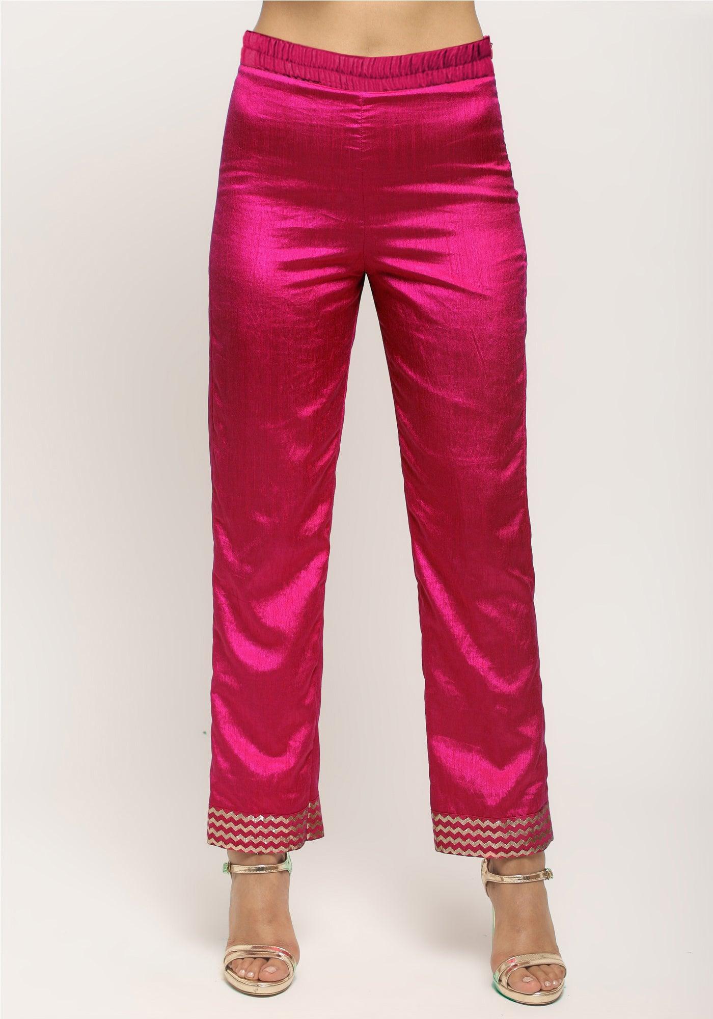 trueBrowns Pink Foil High Slit- Foil Pant | Swadesiicart