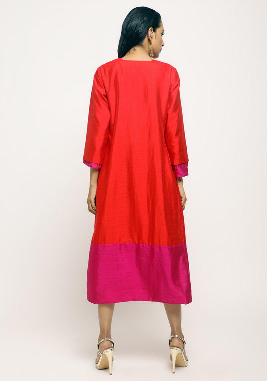 trueBrowns Orange Pink Jacket Dress Set | Swadesiicart