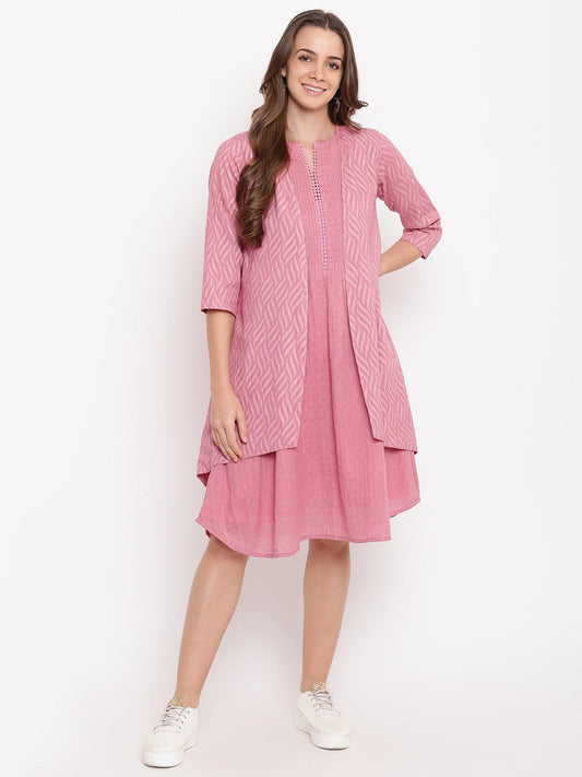 trueBrowns Pink Pin-Tucks Dress Reversible Jacket | Swadesiicart