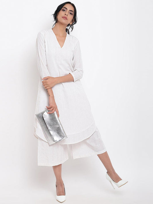 trueBrowns White Dobby Kurta Set | Swadesiicart