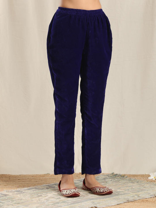trueBrowns Blue Velvet Pant | Swadesiicart