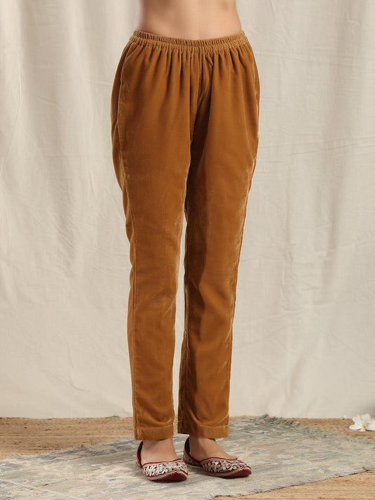 trueBrowns Brown Velvet Pant | Swadesiicart