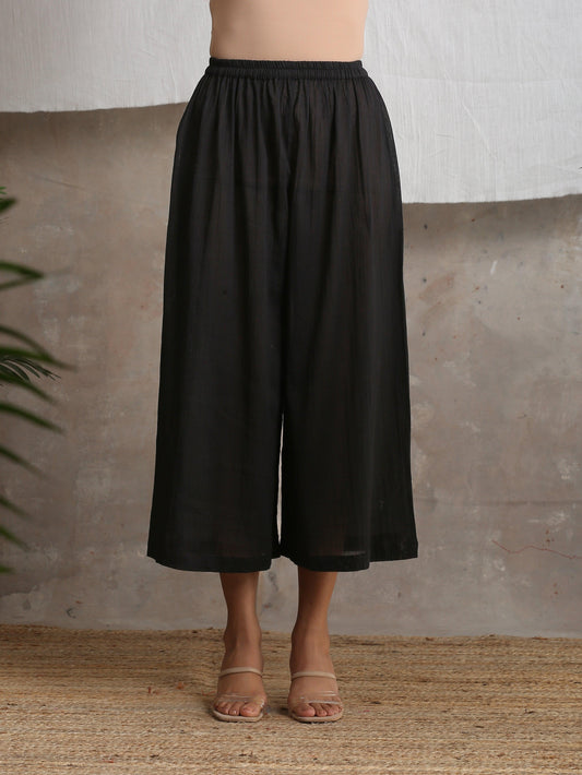 trueBrowns Crinkle Palazzo - Black | Swadesiicart