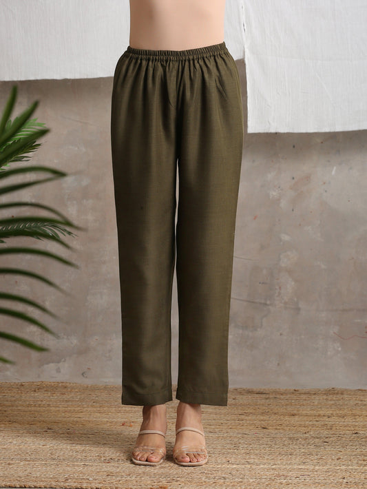 trueBrowns Cotton Linen Dark Green Pant | Swadesiicart