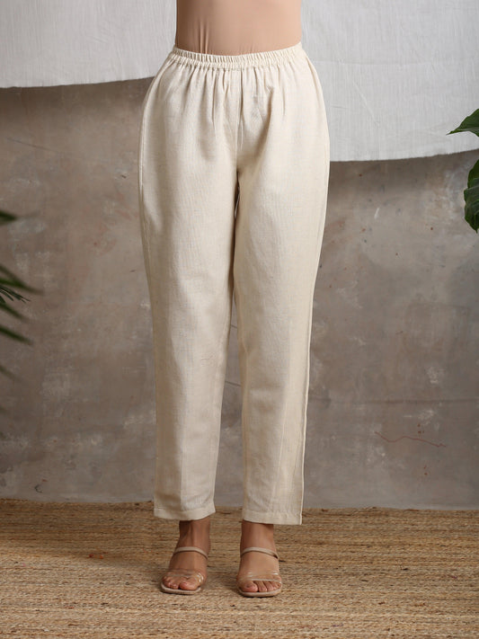 trueBrowns Beige Pure Cotton Pant | Swadesiicart
