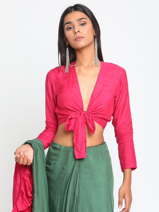 trueBrowns Silk Pink Tie Up Blouse | Swadesiicart