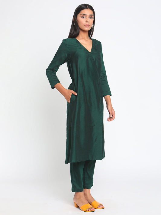 trueBrowns Green Silk Angrakha Set | Relove | Swadesiicart
