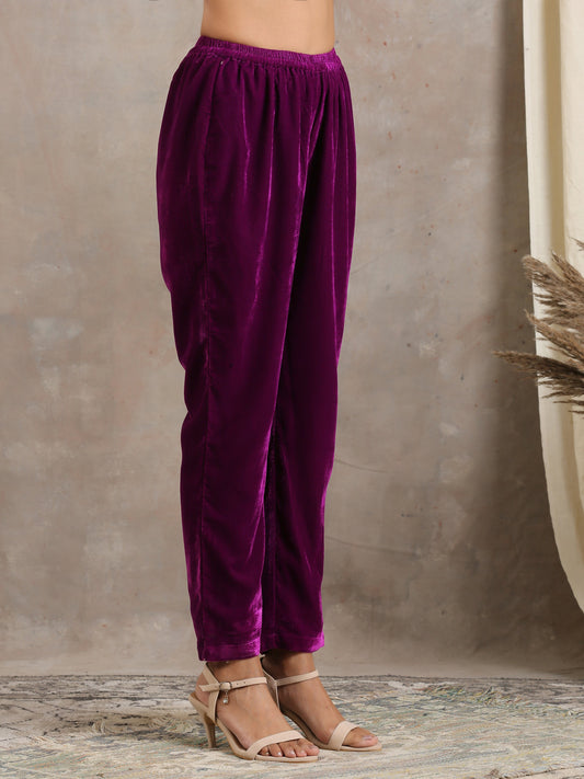 trueBrowns Wine Velvet Pant | Swadesiicart