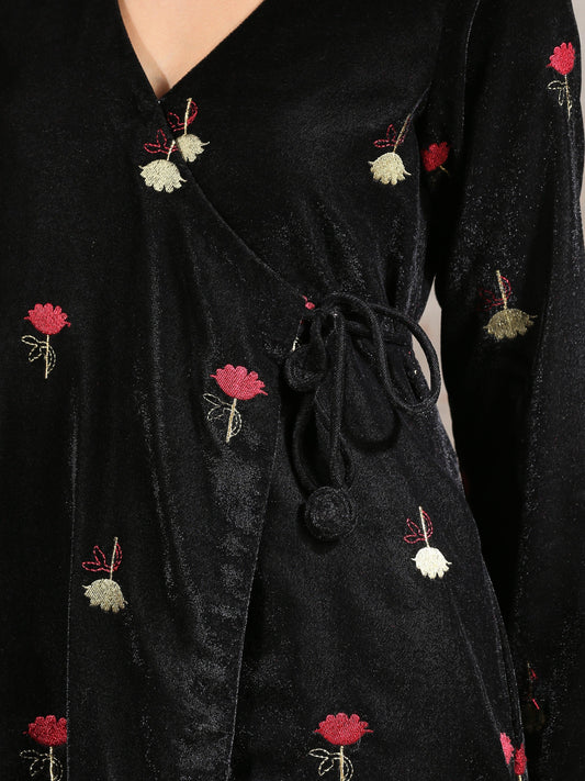 trueBrowns Black Velvet Embroidered Angrakha | Swadesiicart