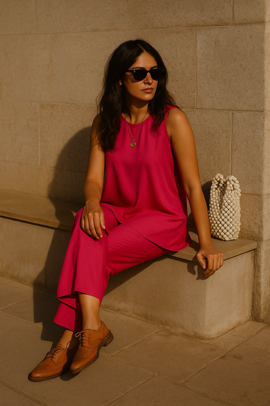 trueBrowns Pink Viscose Co-ord Set - Swadesiicart
