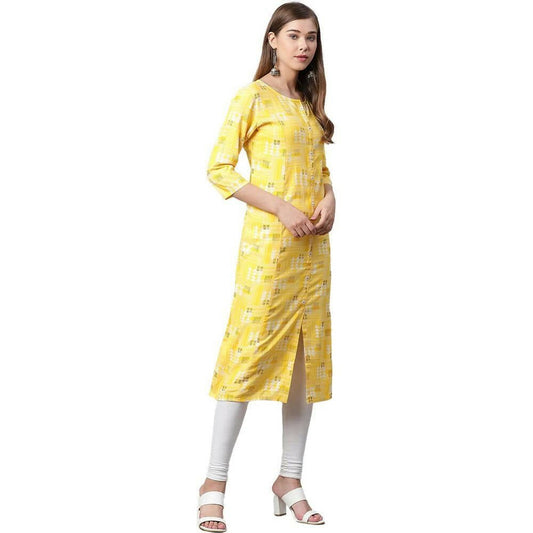 Anubhutee Women's Rayon Regular A-Line Yellow Kurta | Swadesiicart