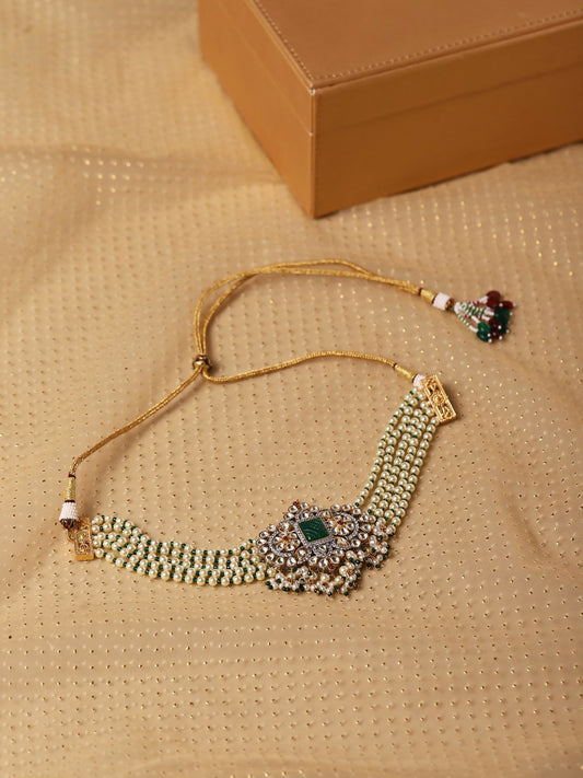 Green Stone Kundan Choker- Ruby Raang | Swadesiicart