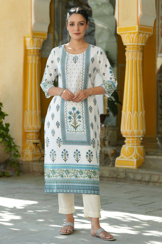 Juniper Women's Blue Printed Straight Kurta | Swadesiicart