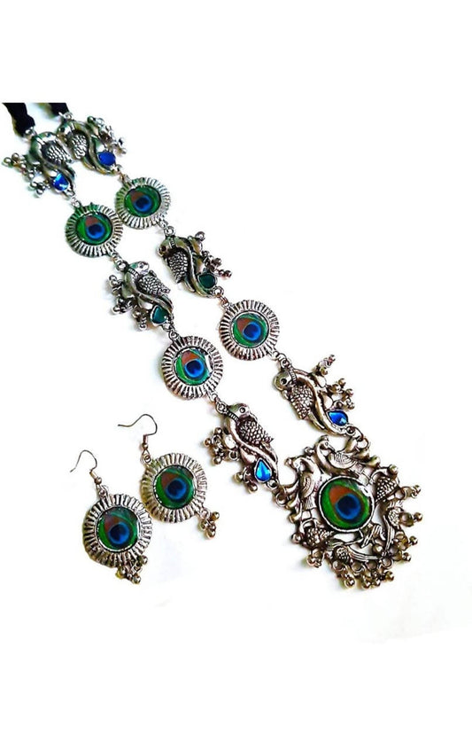 Mominos Fashion Silver-Plated Peacock Design Necklace Set Mangalsutra - Swadesiicart