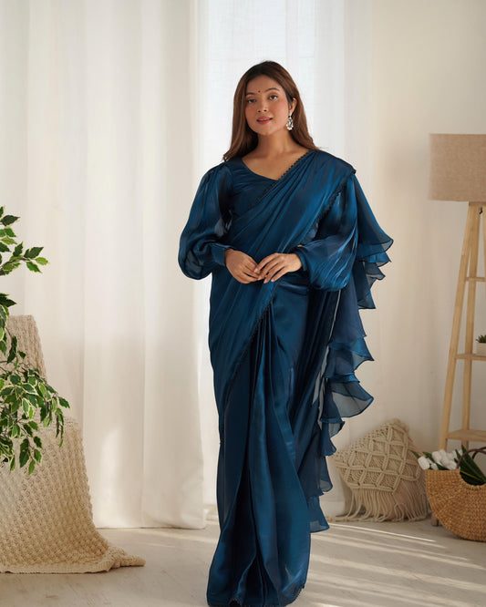 Teeya Creation Blue Color Zimichhu Silk Ready To Wear Saree | Swadesiicart