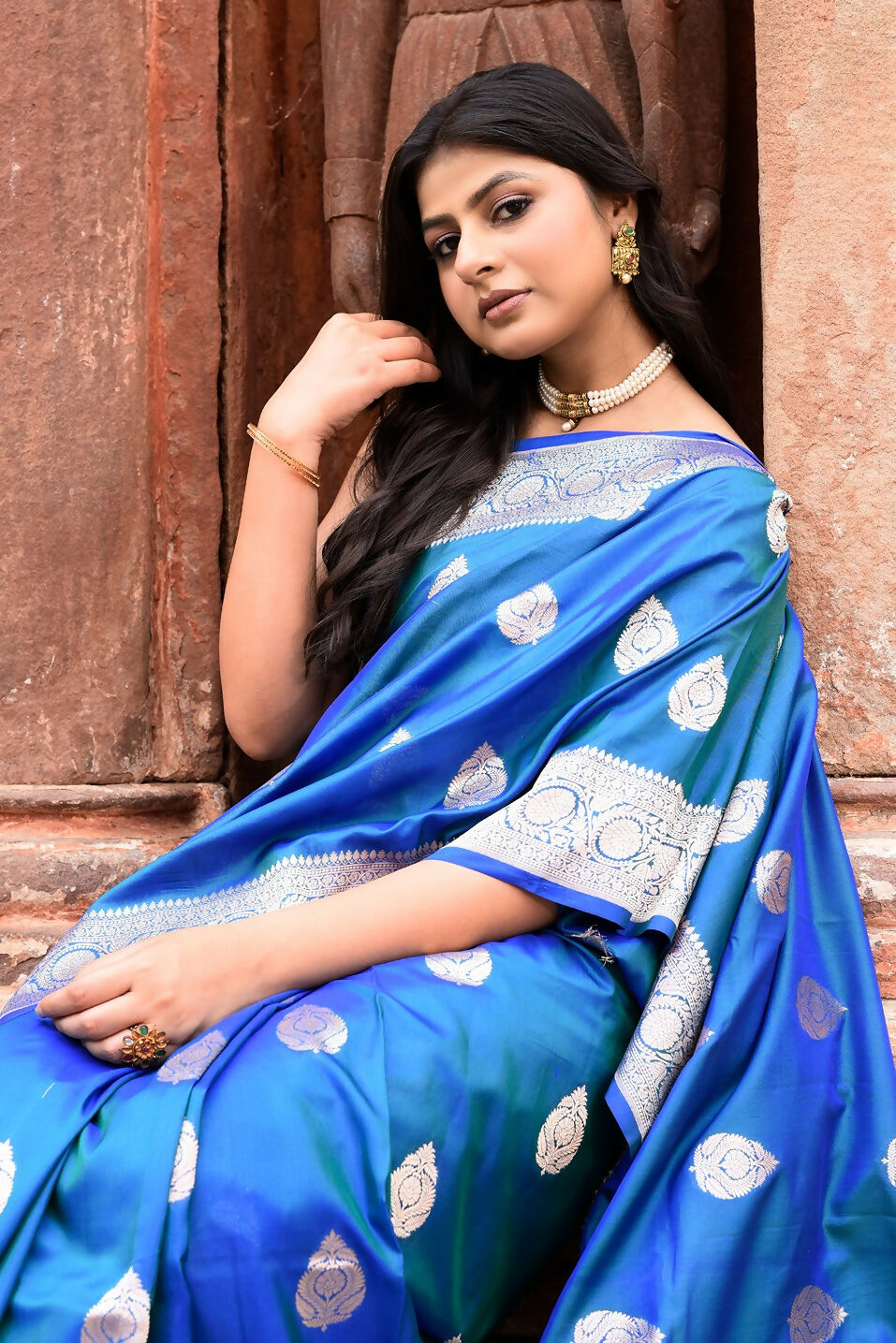Joban Fashion Blue Banarasi Katan Pure Handloom Banarasi Silk Saree | Swadesiicart