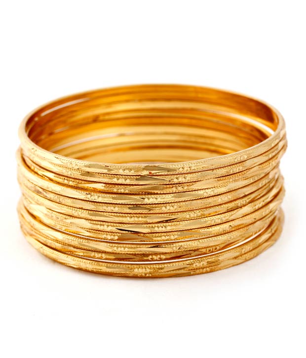 Gold-Polished Alloy Set Of 12 Thin Bangles - The Pari - Swadesiicart