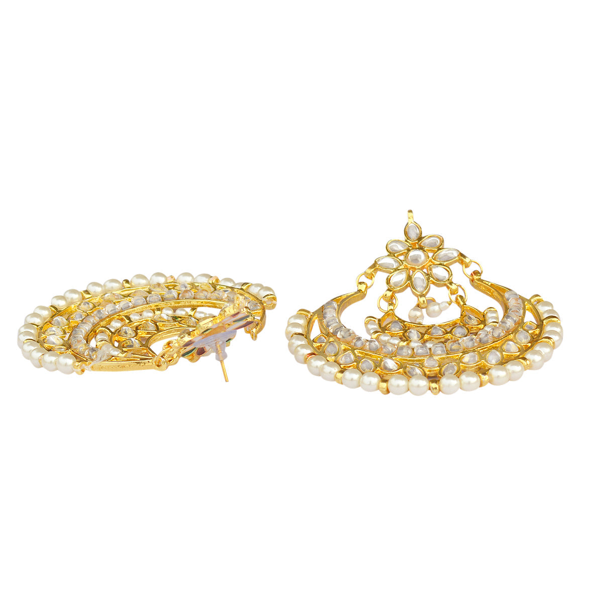 Gold-Polished Alloy Kundan & Pearl Chandbali Earrings - The Pari - Swadesiicart
