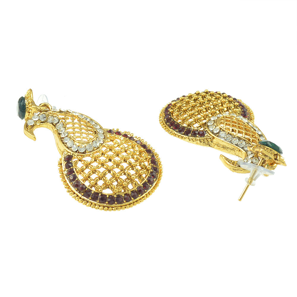 Gold-Polished Alloy Peacock Shaped Designer Earrings - The Pari - Swadesiicart