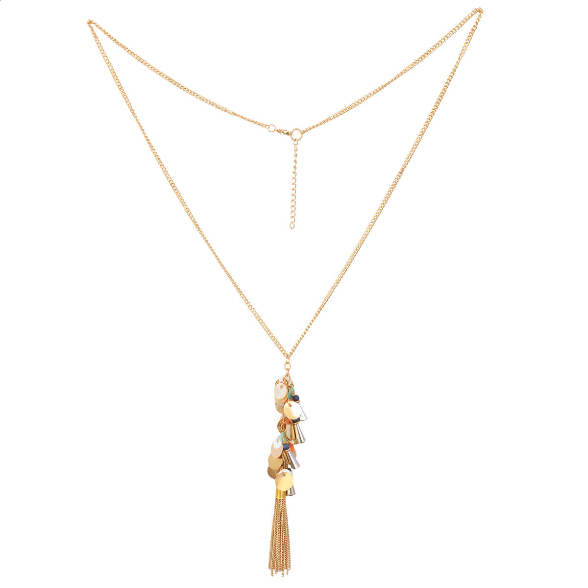 Gold-Polished Alloy Long Multi Chain Necklace - The Pari | Swadesiicart