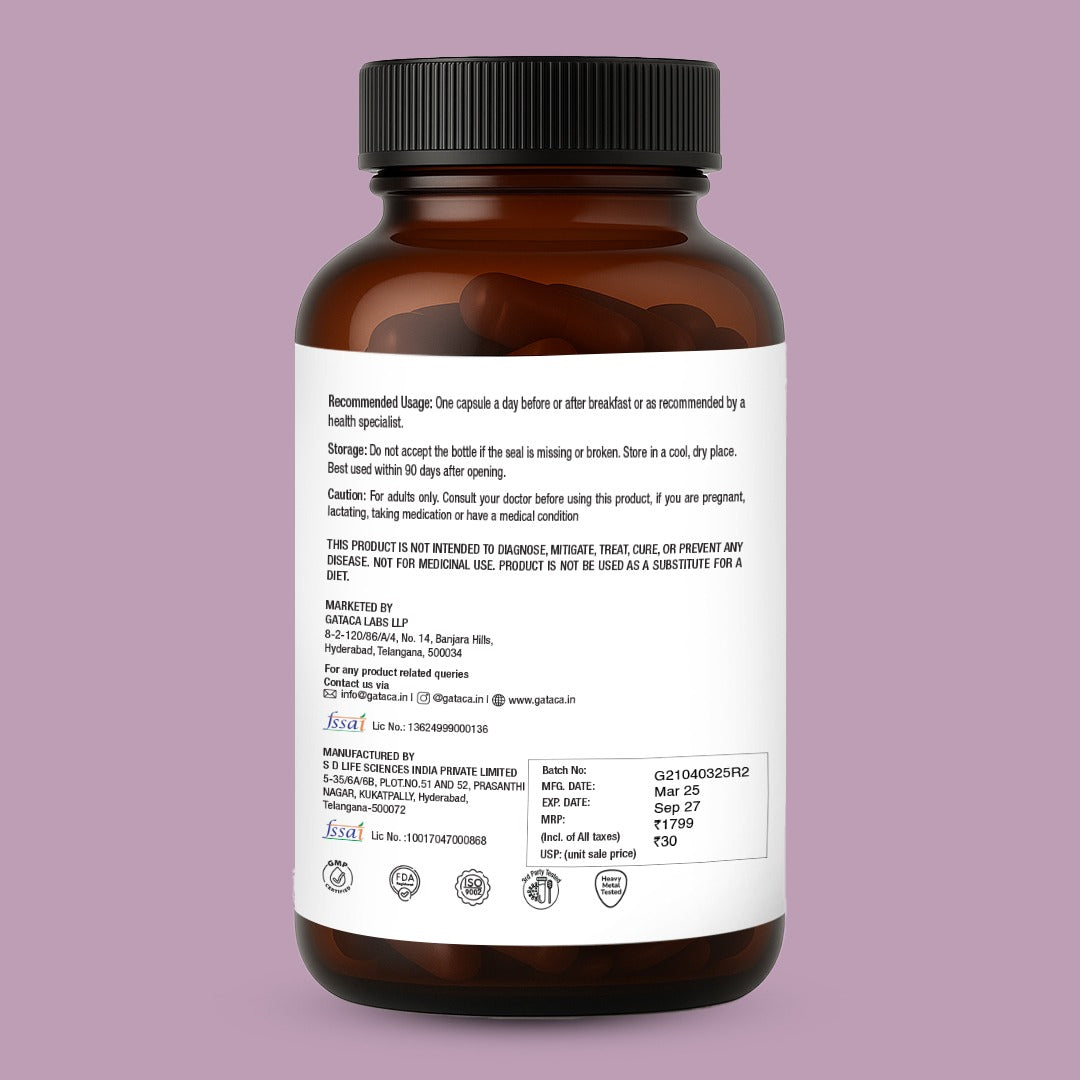 GATACA Pure Trans-Resveratrol - 250 mg Capsules for More Repair, Better Heart, More Life | Swadesiicart