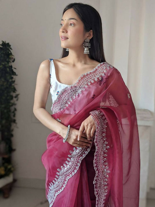 Vamsee Shirovastra Pink Organza Saree - Swadesiicart
