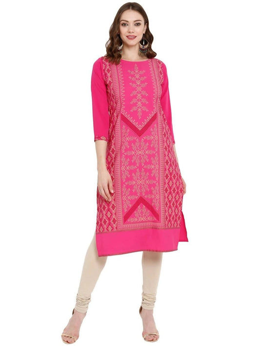 Ahalyaa Women Crepe Pink Printed Straight Kurta | Swadesiicart