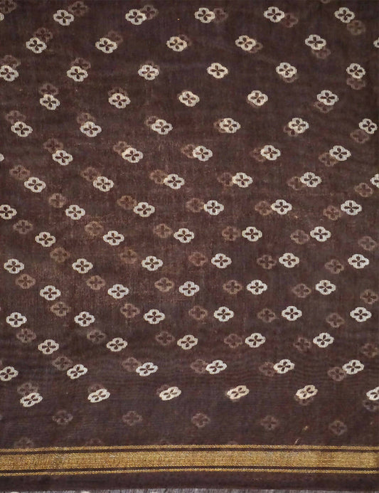 Shades Of Dark Coffee Brown With Floral Design Semi Chanderi Saree By Gayathri Reddy Designer Studio | Swadesiicart