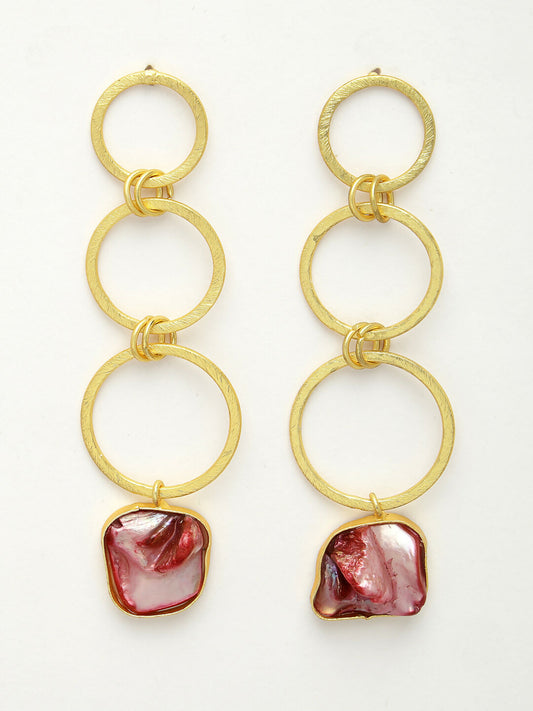 NVR Women's Gold-Polished Mother of Pearl Handcrafted Drop Earrings