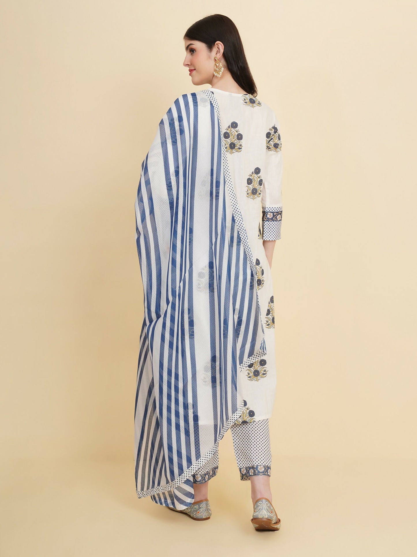 Designer Stylish white Cotton Stitched Suit With Dupatta - Tanisha | Swadesiicart