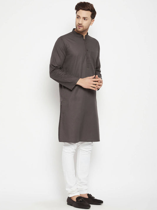 Even Apparels Brown Color Pure Cotton Long Men's Kurta With Band Collar | Swadesiicart