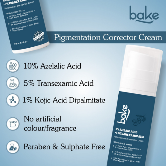 Bake 10% Azelaic Acid + 5% Tranexamic Acid Pigmentation Corrector Cream | Swadesiicart