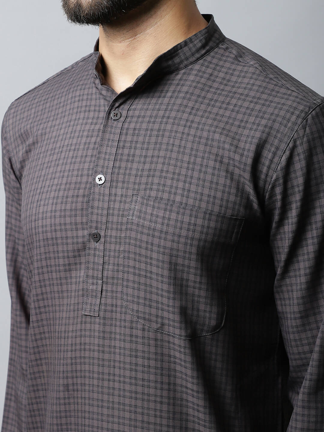 Even Apparels Black Color Pure Cotton Men's Kurta With Band Collar (CHK1166) | Swadesiicart