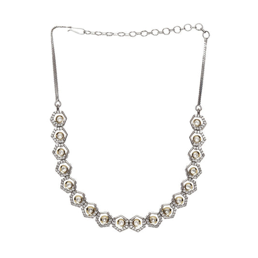 Dual Tone Gold and Silver Choker with American Diamonds and Kundan (Silver) - Ruby Raang