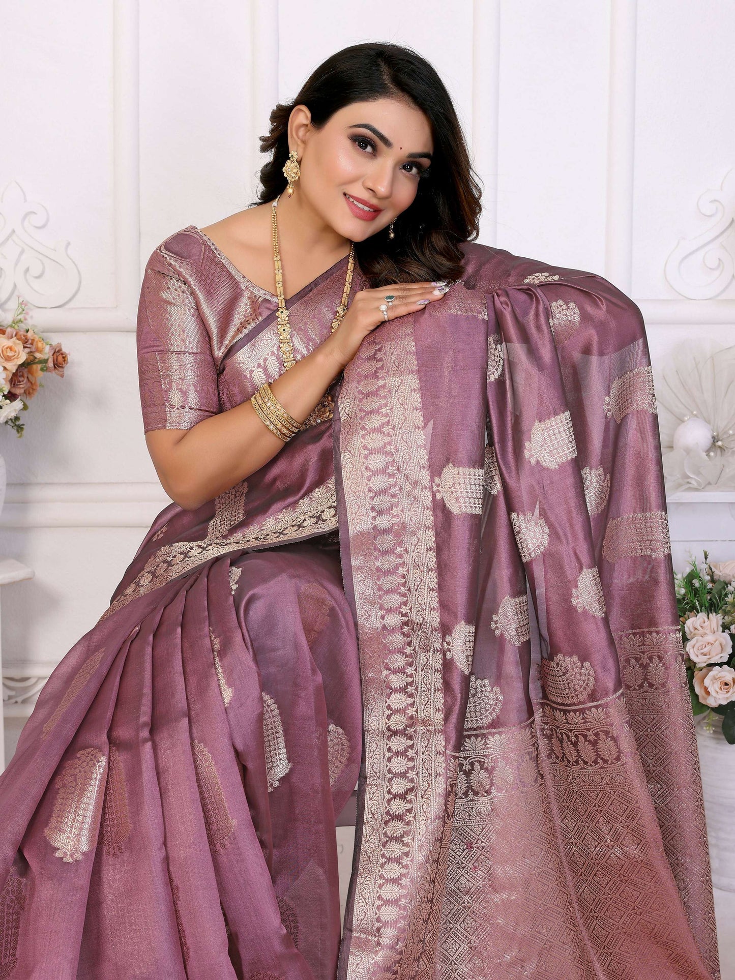 Aastha Fashion Purple Soft Organza Silk Weaving Saree