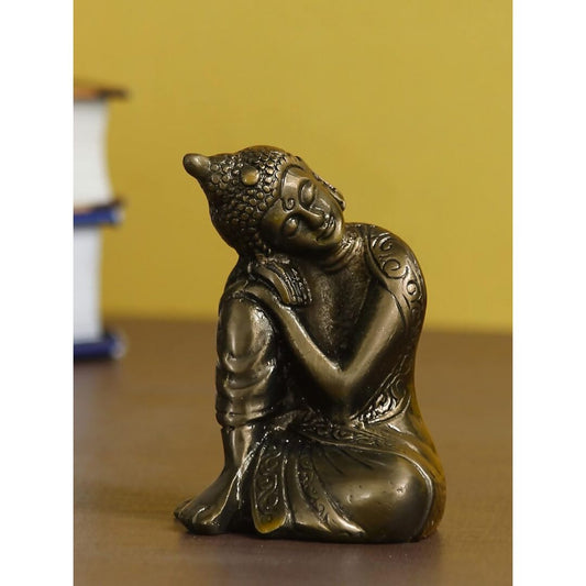 Swadesiicart Brown Metal Resting Buddha Statue