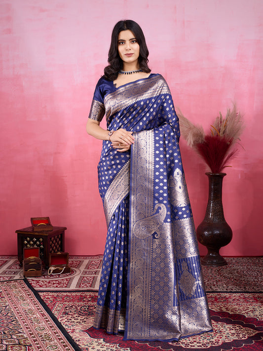 Vedant Vastram Banarasi Silk Fashion Saree - Navy | Swadesiicart