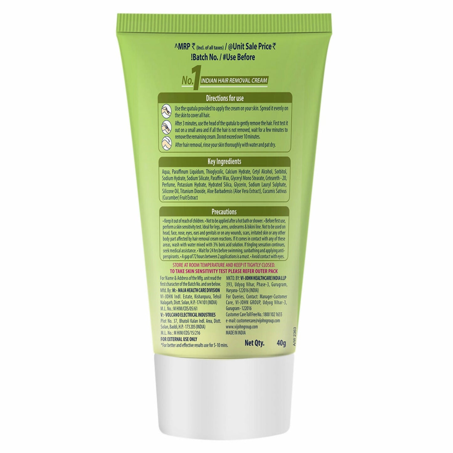VI-JOHN Feather Touch Cucumber & Aloevera Hair Removal Cream for Women for Sensitive Skin Suitable for Legs, Underarms, Bikini Line, Arms | Swadesiicart
