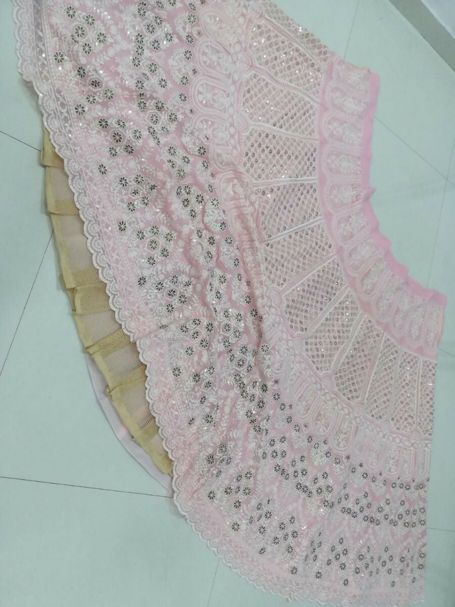 Jyoti Fashion Stunning Baby Pink Faux Georgette 3MM Sequins with Thread & Jari Embroidery Lehenga Choli with Dupatta | Swadesiicart
