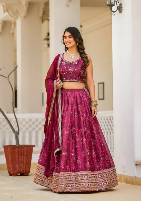 Wedding Partywear Wine Slim Georgette Lehengha Choli With Dupata - Agnidhara - Swadesiicart